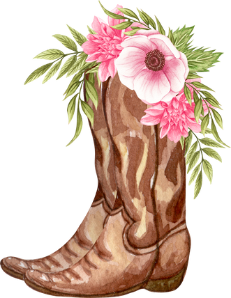 Watercolor Flowers in boots. Cowboy boots and flowers. Farmhouse rustic clipart