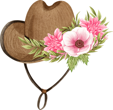 Watercolor Flowers in hat. Cowboy hat and flowers. Farmhouse rustic clipart